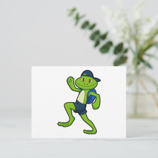 Frog beim Laufen mit Rucksack & Hut Postkarte (Stehend Vorderseite)