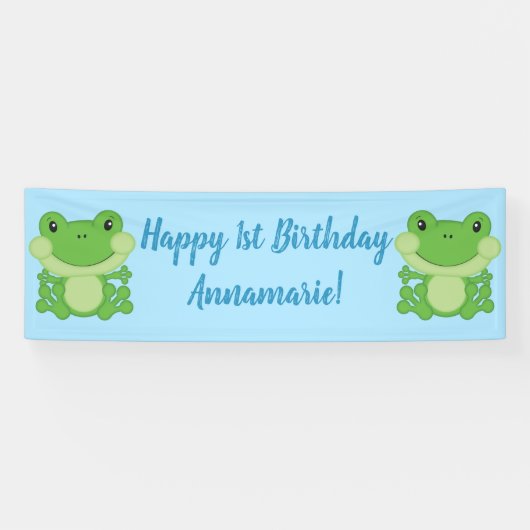 Frog Birthday Party Blue Banner (Horizontal)