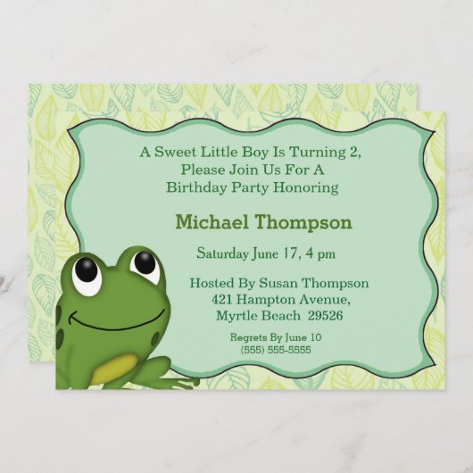 Frog Birthday Party Einladung (Vorne/Hinten)
