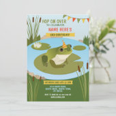 Frog Birthday Party Hop auf Over To Party! Einladung (Stehend Vorderseite)
