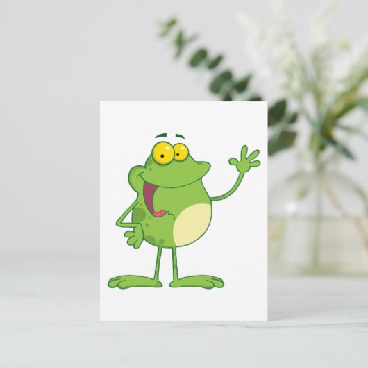 Frog Cartoon Mascot-Charakter Wellen ein Gruß Postkarte (Stehend Vorderseite)