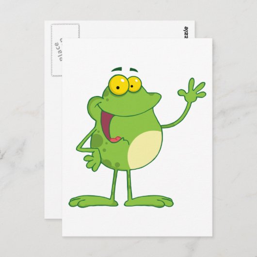 Frog Cartoon Mascot-Charakter Wellen ein Gruß Postkarte (Vorne/Hinten)