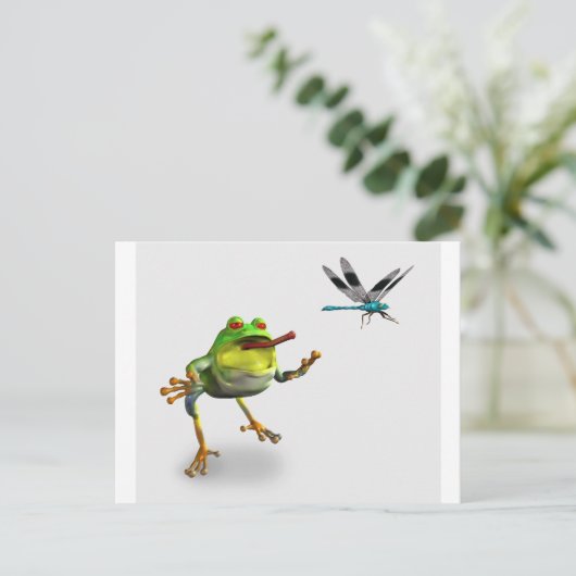 Frog Chasing Dragonfly Postkarte (Stehend Vorderseite)