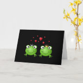 Frog Couple mit Herzen. Karte (Gelbe Blume)