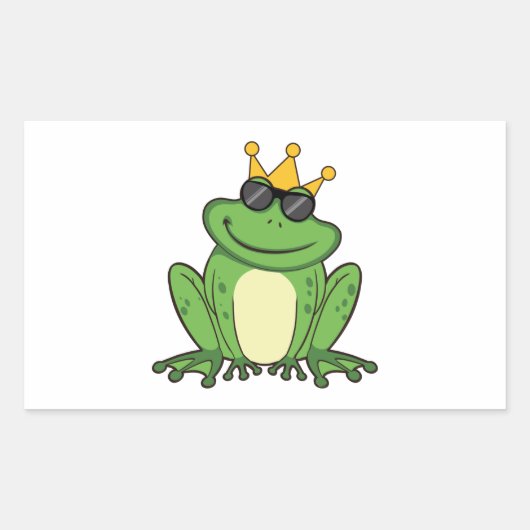 Frog Crown Green mit Sonnenbrillen Design Rechteckiger Aufkleber (Vorderseite)