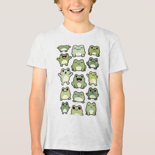 Frog Doodle Pattern - Kawaii Gift for Kids Tri-Blend Shirt (Vorderseite)