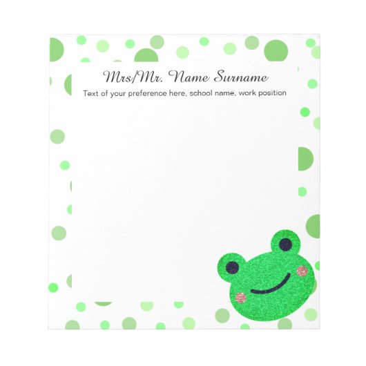 Frog Dot Muster Green Teacher Notizblock (Vorderseite)
