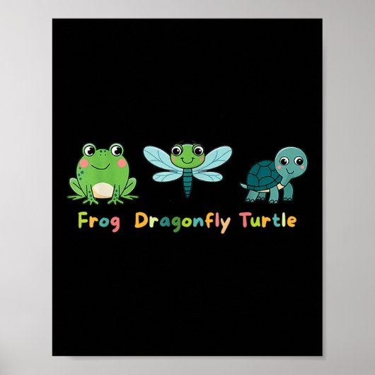 Frog Dragonfly Niedliche Kinder Tierfreunde Poster (Vorne)