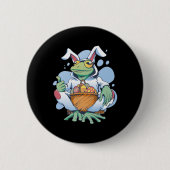 Frog Dressed As Easter Bunny With Eggs  Button (Vorderseite)