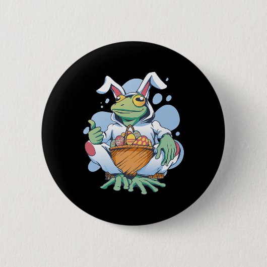 Frog Dressed As Easter Bunny With Eggs  Button (Vorderseite)