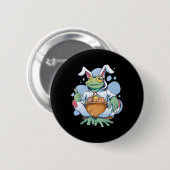 Frog Dressed As Easter Bunny With Eggs  Button (Vorne & Hinten)