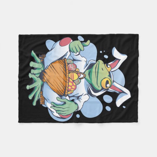 Frog Dressed As Easter Bunny With Eggs  Fleecedecke (Vorderseite (Horizontal))