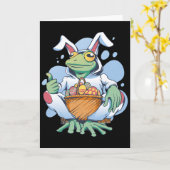Frog Dressed As Easter Bunny With Eggs  Karte (Gelbe Blume)