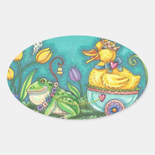 FROG & DUCK PRINCE SPRING EASTER EGG STICKERS Oval