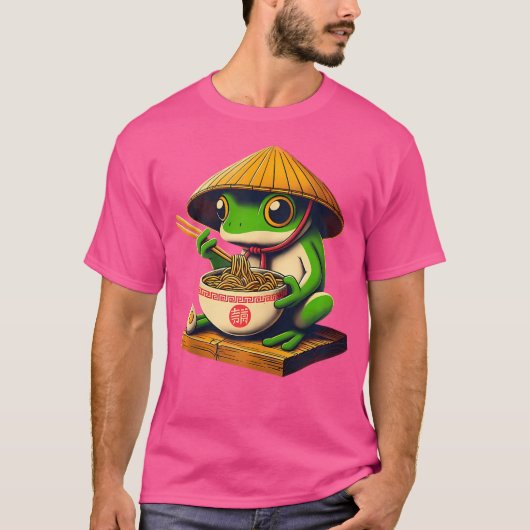 Frog Eating Ramen Kawaii Japanisch Noodles Anime L T-Shirt (Vorderseite)