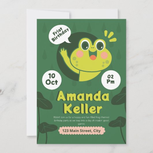 Frog Einladung zum ersten Geburtstag (Vorderseite)