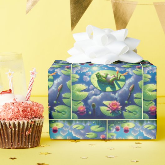 Frog entspannt auf einem Lilienwagen Geschenkpapier (Geburtstagsparty)