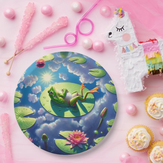 Frog entspannt auf einem Lilienwagen Pappteller (Party)