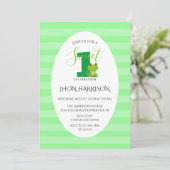 Frog Erstgeburtstag Party Streifen Einladung (Stehend Vorderseite)