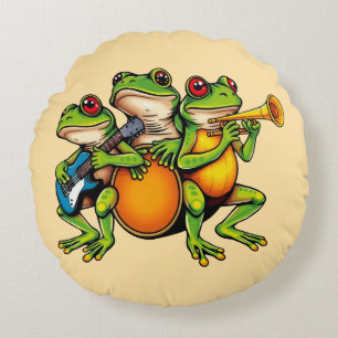Frog Familienband Gitarre und Schlagzeug spielen Rundes Kissen