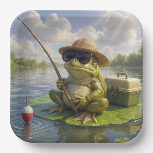 Frog Fishing From a Lily Pad Pappteller (Vorderseite)