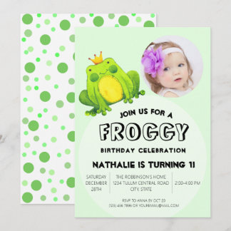 Frog Foto Geburtstag Rosa 1. Party Niedlich Polka Einladung
