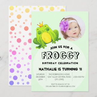 Frog Foto Geburtstag Rosa 1. Party Niedlich Polka Einladung