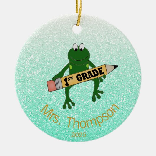 Frog für den personalisierten Ersten Lehrer Keramik Ornament (Vorne)