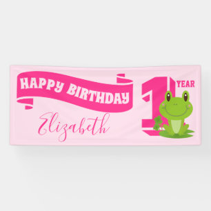 Frog Geburtstag Ein Jahr alt Mädchen niedlich rosa Banner