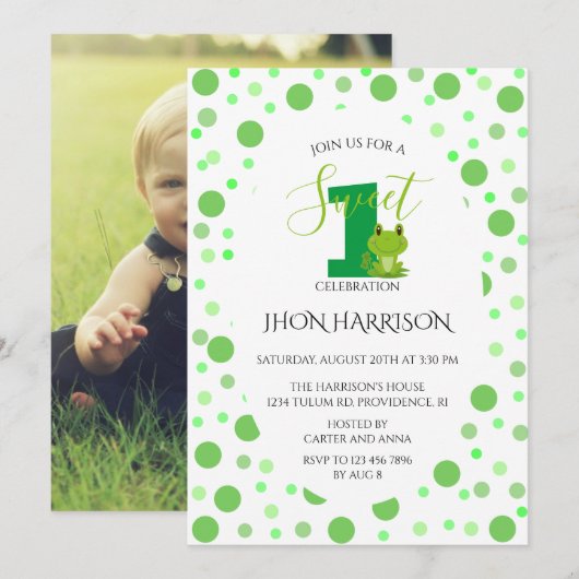 Frog Geburtstagsparty Dots Einladung (Vorne/Hinten)
