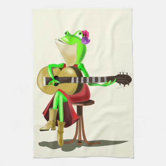 Frog Guitar Player Fun Kitchen Towel - Painting Geschirrtuch (Vertikal)