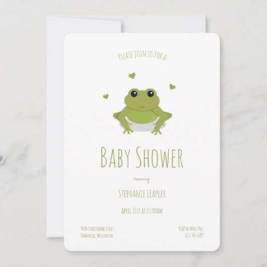 Frog hört grünes Süße Tier Babydusche Einladung (Vorderseite)
