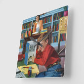Frog in der Bibliothek Quadratische Wanduhr (Winkel)