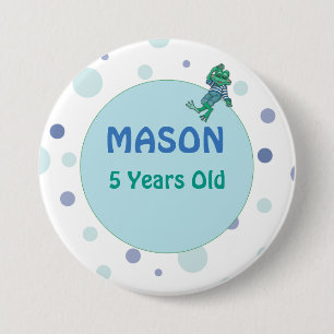 Frog in Jeans, Birthday, Polka Dots, Custom Name Button
