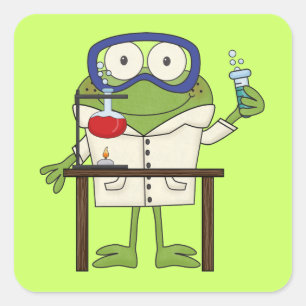 Frog in the Science Lab Quadratischer Aufkleber