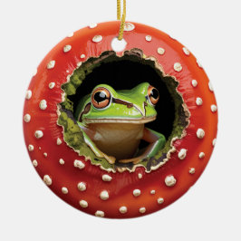 Frog in Toadstool – Cute Woodland Mushroom Art Keramik Ornament