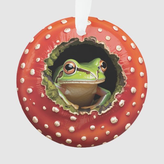 Frog in Toadstool – Cute Woodland Mushroom Art Ornament (Vorderseite)