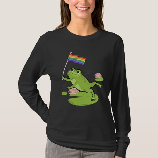 Frog LGBTQ Gay Pride Flag Lily Pad Illustration T-Shirt (Vorderseite)