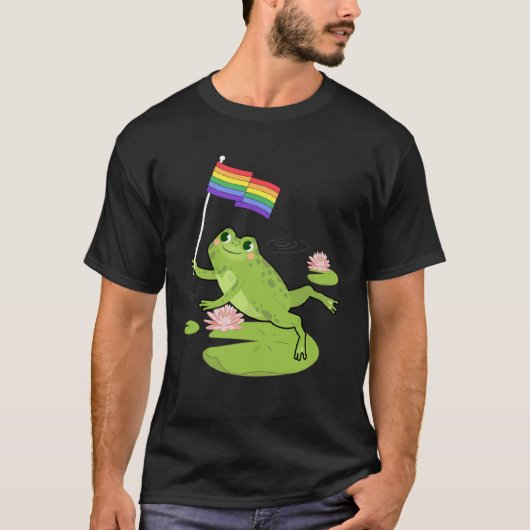 Frog LGBTQ Gay Pride Flag Lily Pad Illustration T-Shirt (Vorderseite)