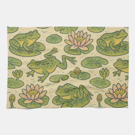 Frog Lili Pads Wasserlilie Art Geschirrtuch (Horizontal)
