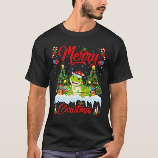 Frog Lover Xmas Lighting Weihnachtsmannmütze Frosc T-Shirt (Vorderseite)