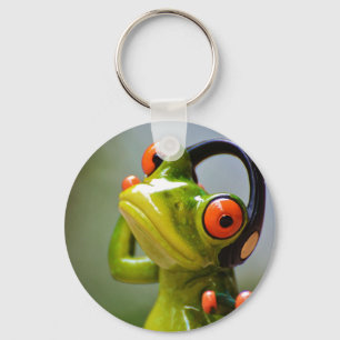 Frog mit Kopfhörer Button Schlüsselanhänger