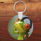 Frog mit Kopfhörer Button Schlüsselanhänger (Vorderseite)