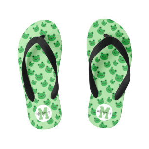 Frog Muster mit/ Name Green Theme Kid's Flip Flops Kinderbadesandalen