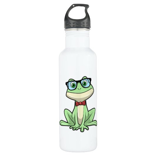Frog Nerd Student Glasses Krawatte Edelstahlflasche (Vorderseite)