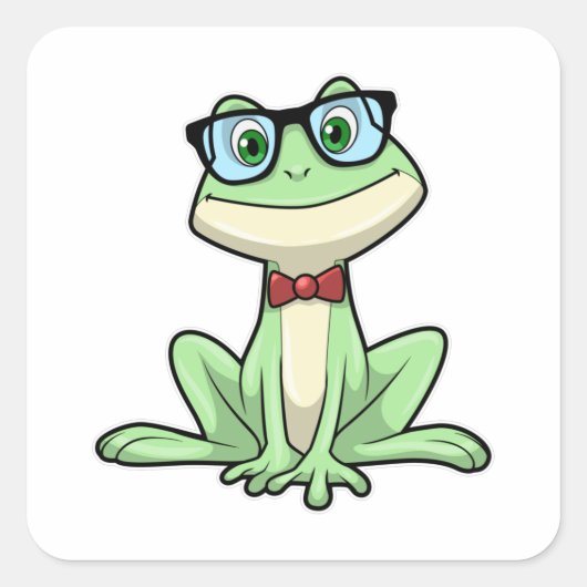 Frog Nerd Student Glasses Krawatte Quadratischer Aufkleber (Vorderseite)