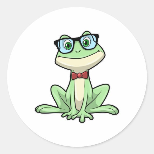Frog Nerd Student Glasses Krawatte Runder Aufkleber (Vorderseite)