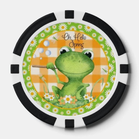 Frog "Oh, Hello Spring" | Spaß saisonal Pokerchips (Vorderseite)