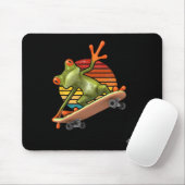 Frog On A Skateboard - Retro Sunset Skateboarding Mousepad (Mit Mouse)
