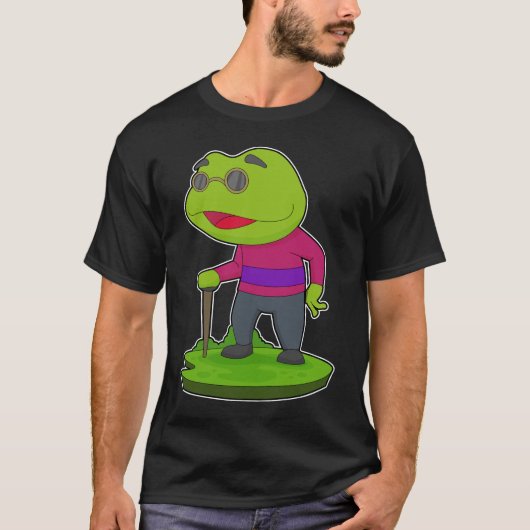 Frog Pensioner Walking stick T-Shirt (Vorderseite)